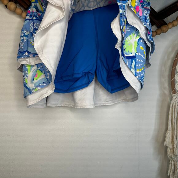 Lilly Pulitzer Meryl Zela Pink Blue Tropical Ruffle Skort - Picture 2 of 4